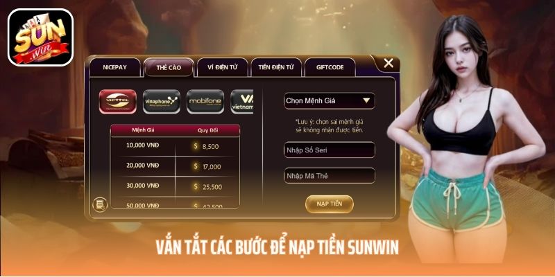 Vắn tắt các bước để nạp tiền SUNWIN